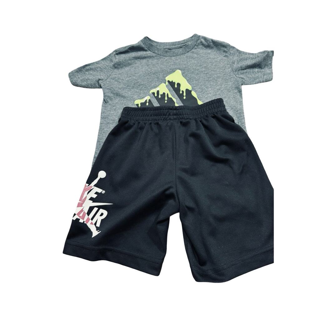 Adidas Jordan Boys Size 5 Shirt Shorts Outfit Lot Gray Tee Black Nike Air